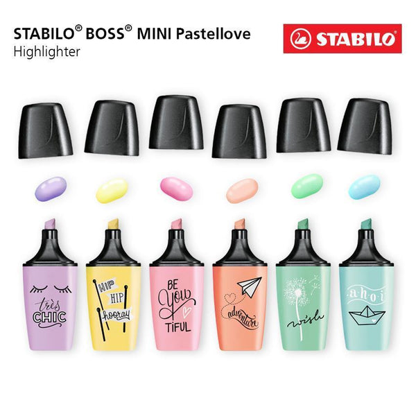 STABILO Mini Pastel Love Boss Highlighter - 2/5mm Chisel Nib - Pack of 6