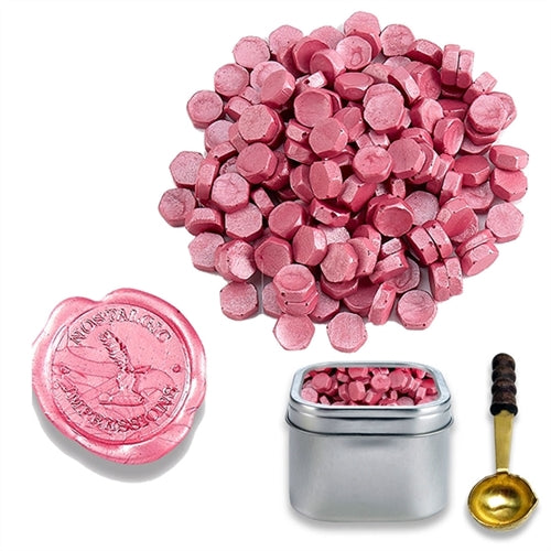 Freund Mayer Sealing Wax Beads in Tin with Spoon- Pink