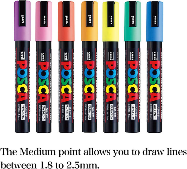 7 Pastel Posca Paint Markers, 5M Medium Posca Markers with Reversible Tips,  P