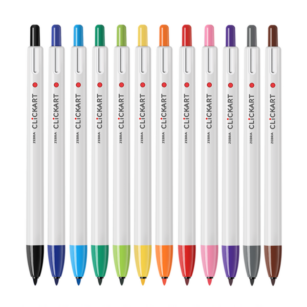 Zebra CLiCKART Retractable Marker Pen Set of 12- Standard Colors