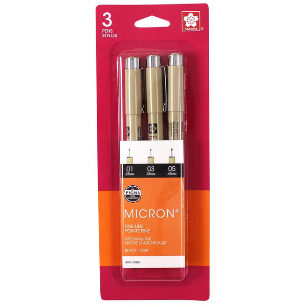 Pigma Micron Pen Set Black Ink (01, 03, 05)