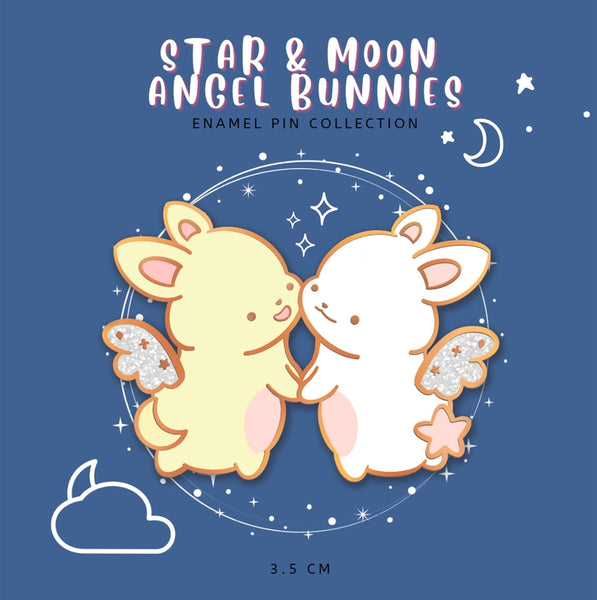 Enamel Pin: Star and Moon Angel Bunnies