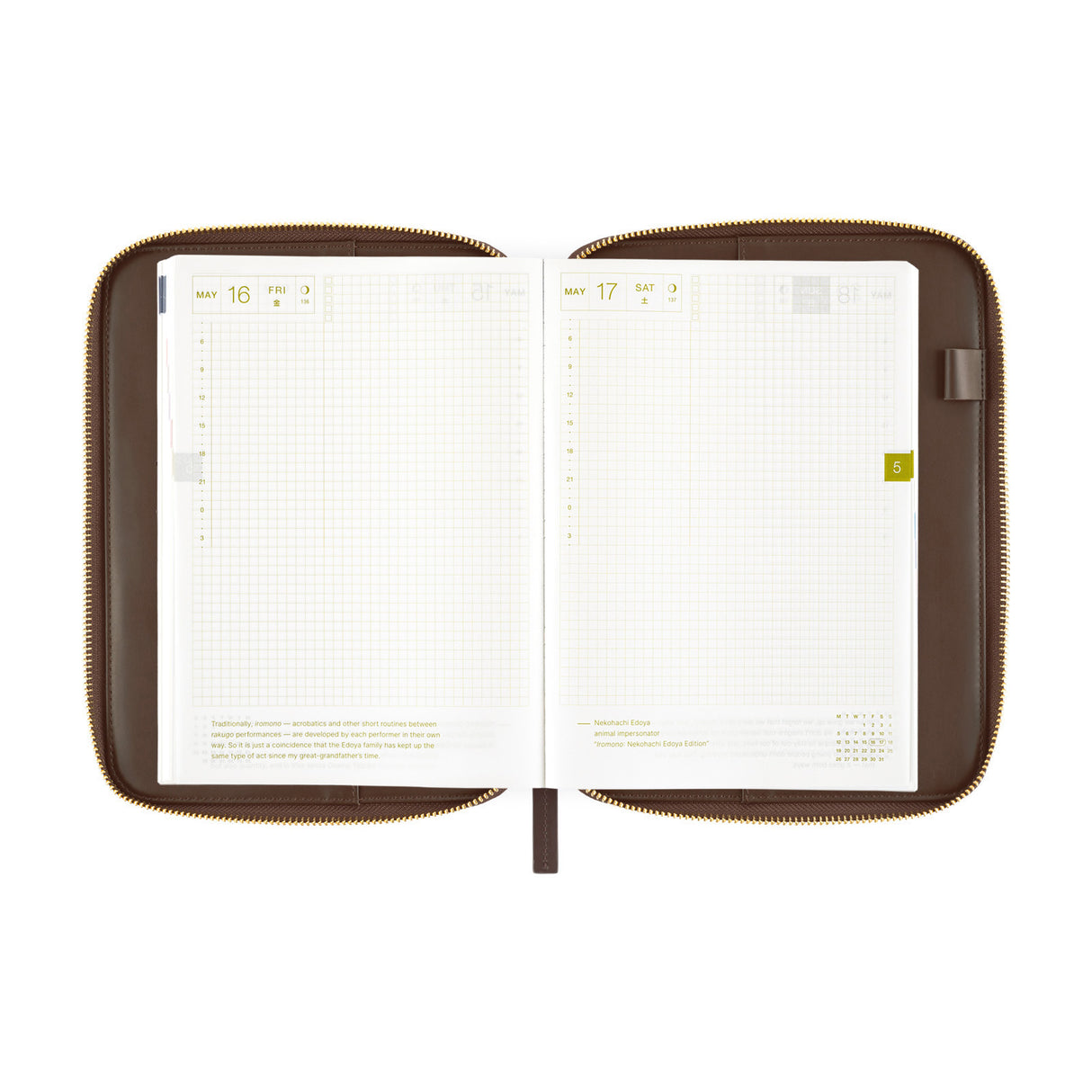 Hobonichi 2025 Funda A5 tensa con cremallera (Café au Lait Plaid)