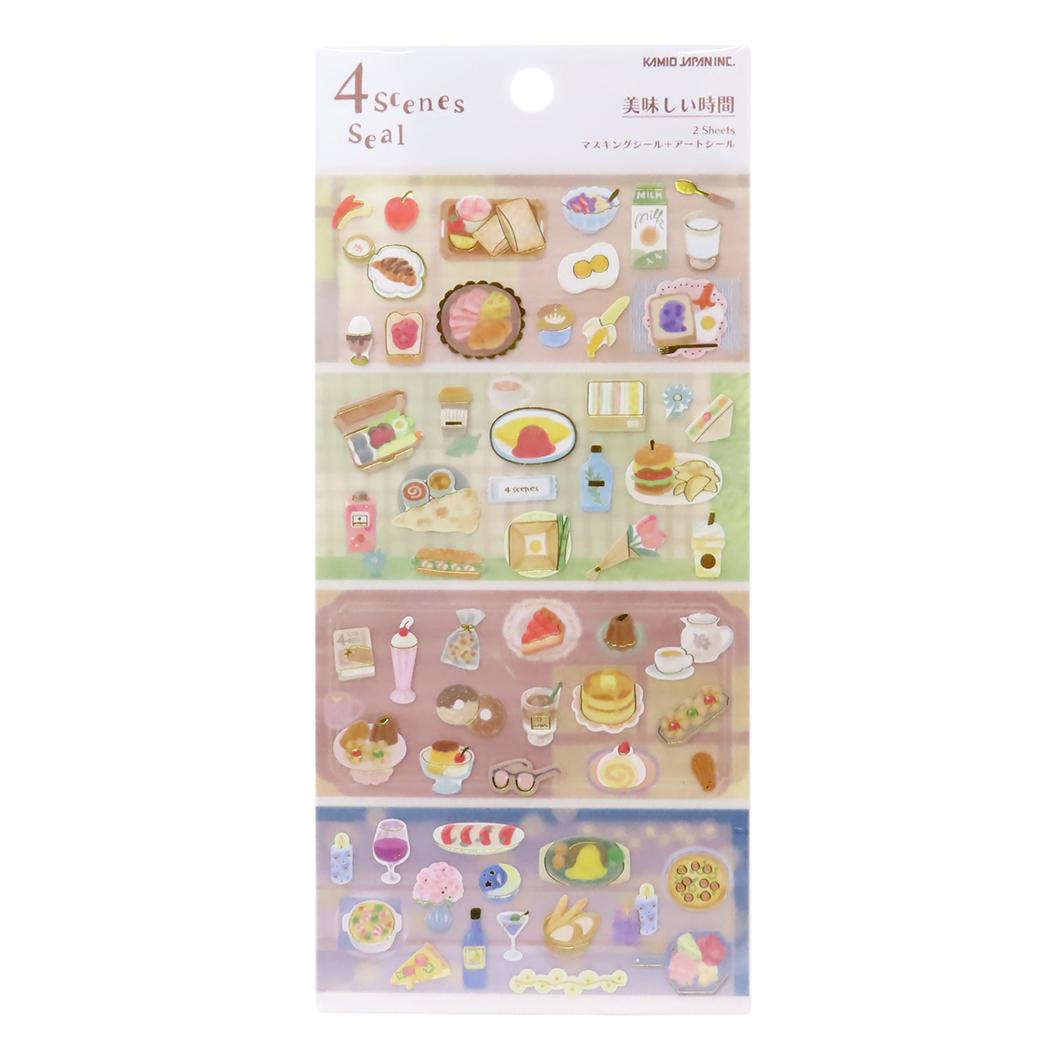 4 Scenes Seal Sticker Sheet - Cafes