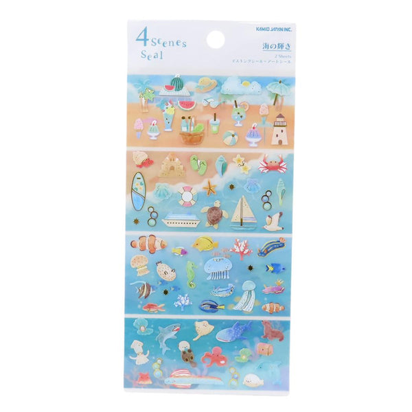 4 Scenes Seal Sticker Sheet - Ocean, Beach and Sea Creatures