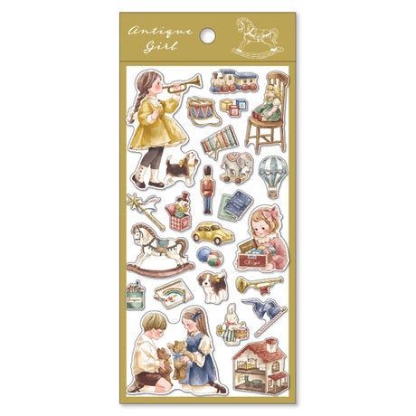 Antique Girl Sticker Playing Time