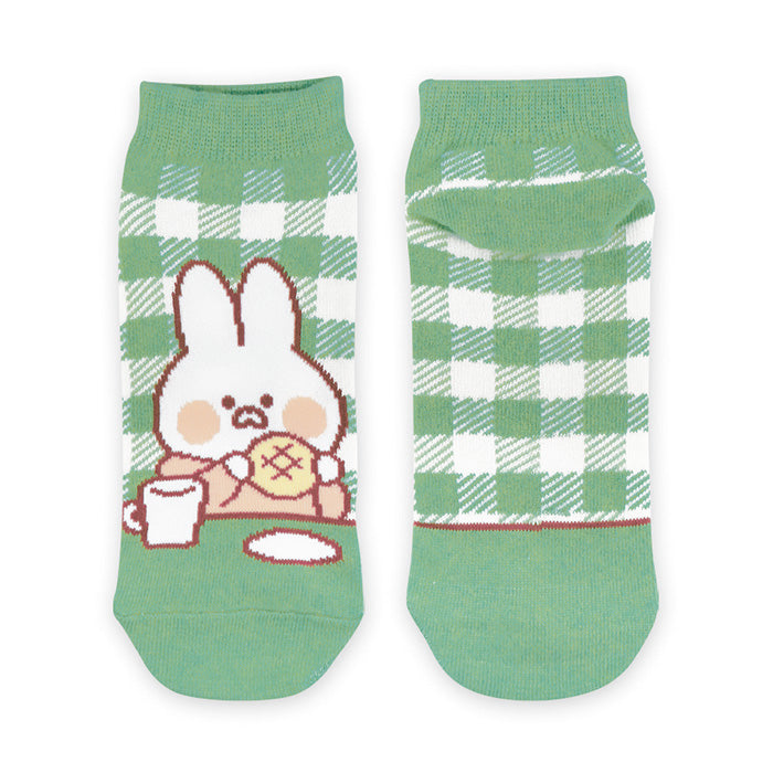 Calcetines tobilleros con forma de pan y melón y conejo de Moo-Chan