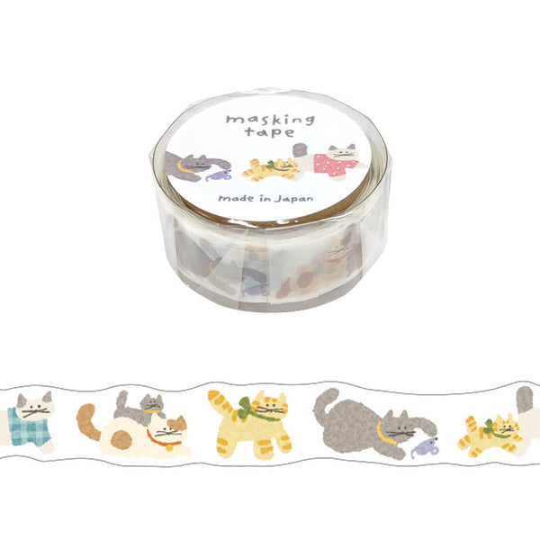 Cinta washi de Hokkori con diseño de gato 