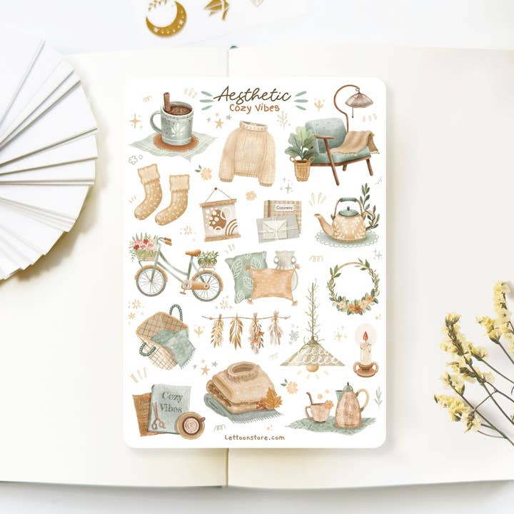 Aesthetic Cozy Vibes Sticker Sheet