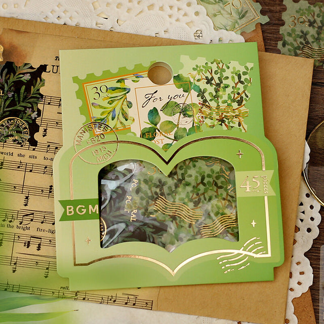 BGM Post Office Botanical Illustrated Book Green Flake Sticker