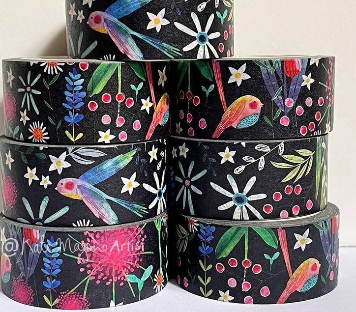 Black Spring Floral Washi Tape