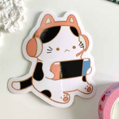 Black and White Gamer Kitty Sticker