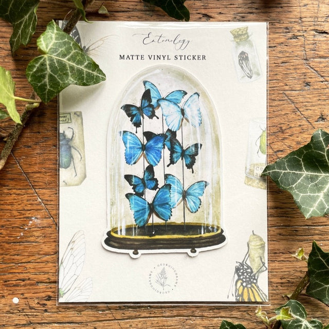 Georgiou Draws Blue Butterfly Dome Vinyl Sticker