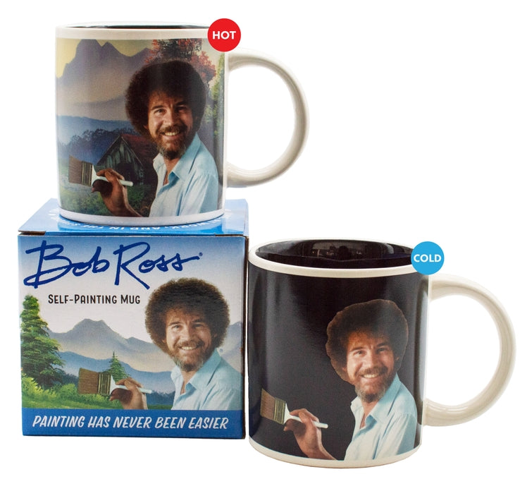 Taza de café que cambia de temperatura con el arte de Bob Ross