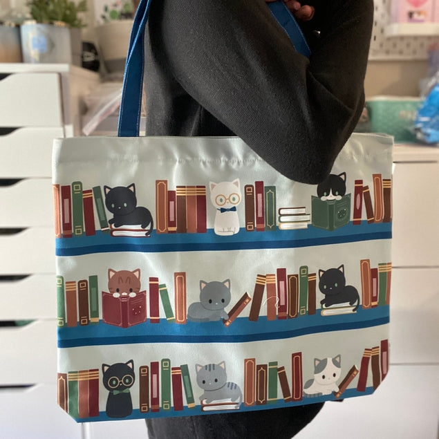 Bolsa de lona con cremallera y diseño de gatos 