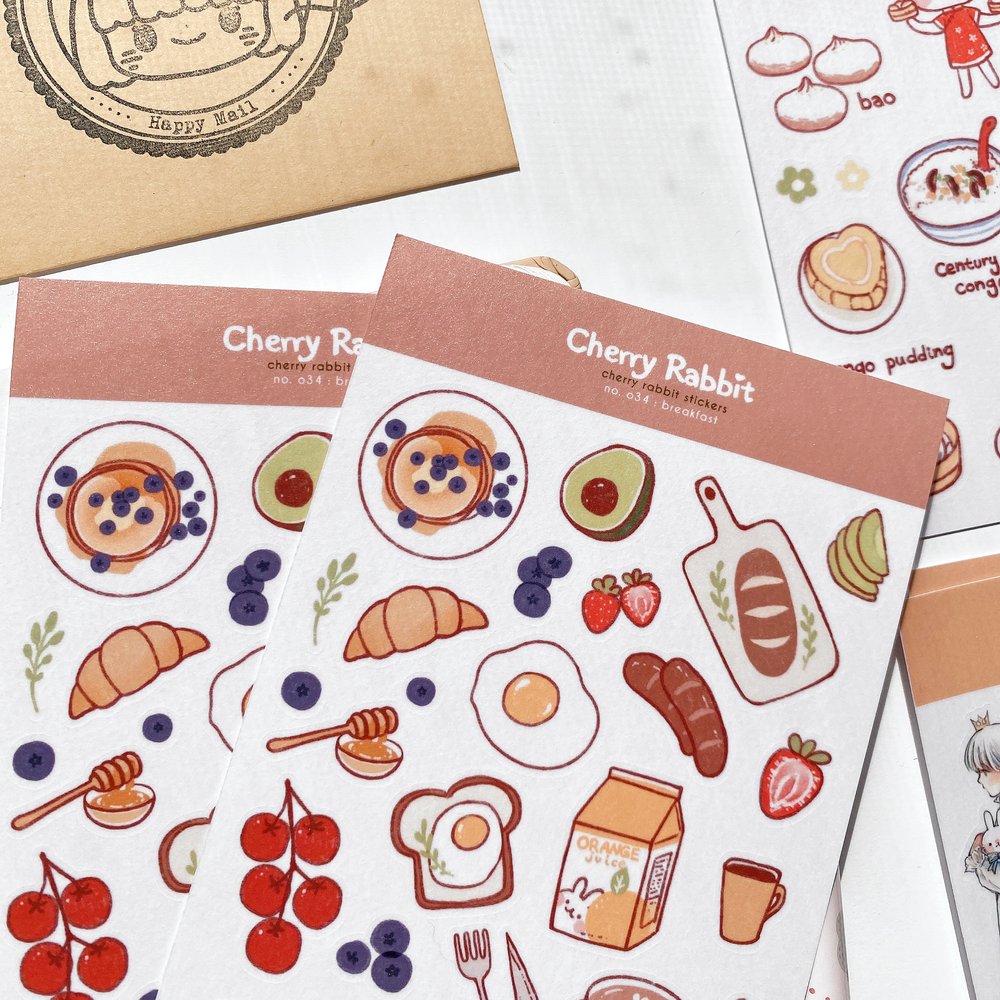 Breakfast Sticker Sheet Cherry Rabbit