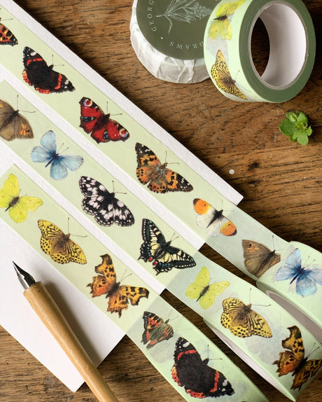 Cinta washi con mariposas británicas