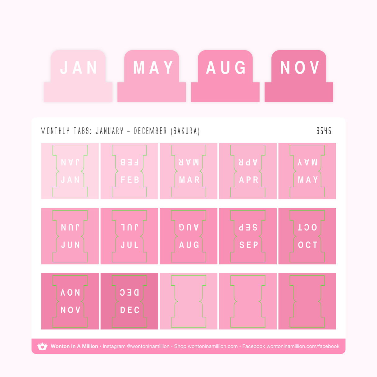 Bubble Tea Pink Gradient Monthly Tab Stickers