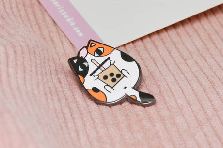 Calico Cat and Bubble Tea Enamel Pin