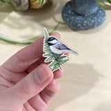 Carolina Chickadee On Fern Wooden Pin