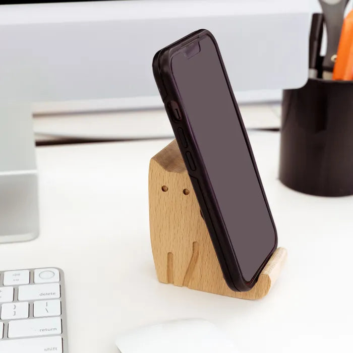 Funda para teléfono con diseño de gato en madera de haya