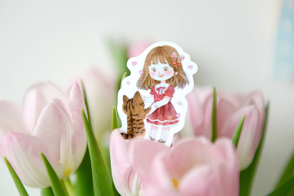 Cat & Me Girl Flake Sticker (20pcs)