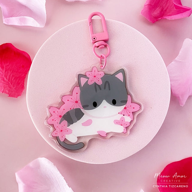 Cherry Blossom Cat Acrylic Charm