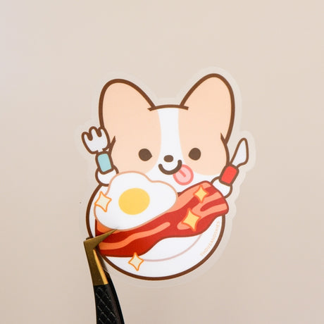 Pegatina de vinilo con huevos y tocino de Corgi