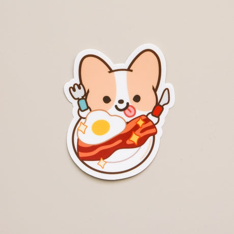 Savory Breakfast Corgi Eggs &amp; Bacon Vinyl Sticker (Transparent)