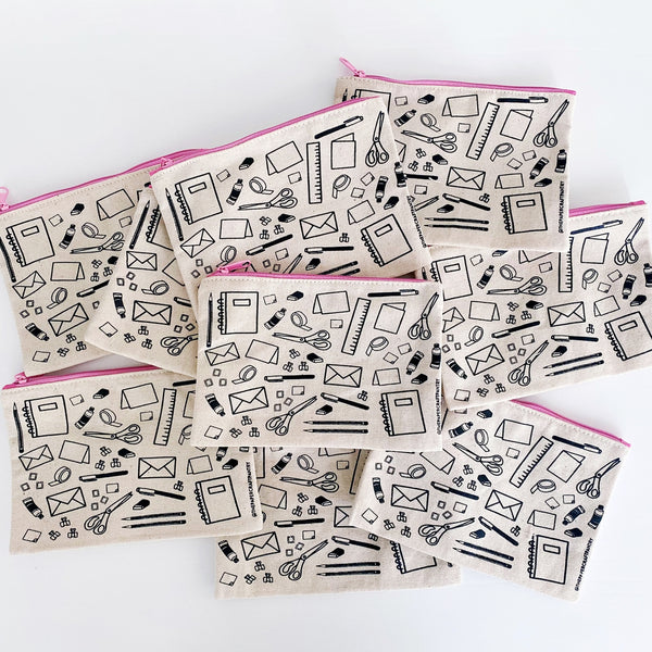 Cotton Canvas Pouch: Pink Stationery