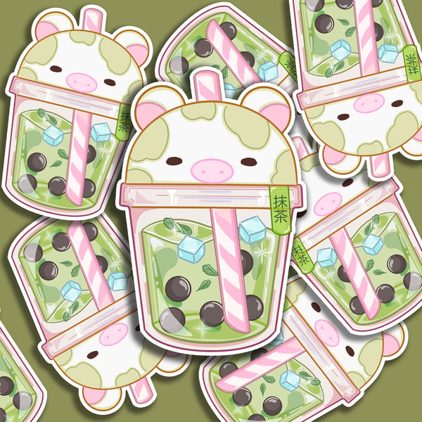 Cow Bubble Tea Matcha Sticker