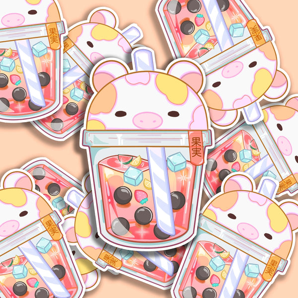 Cow Bubble Tea Mixed Fruits Sticker