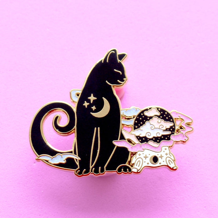 Pin de esmalte con forma de gato en forma de bola de cristal: colección de Halloween 