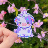 Cute Purple Flower Cow Sticker