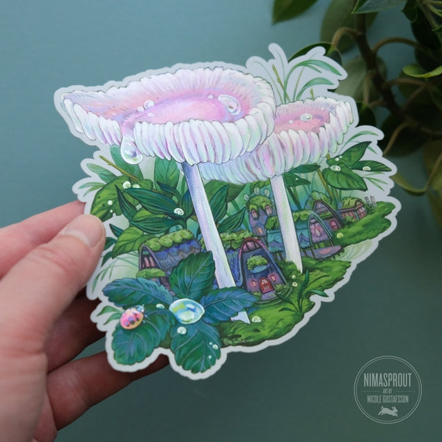 Dew Drop Mushrooms Vinyl Sticker