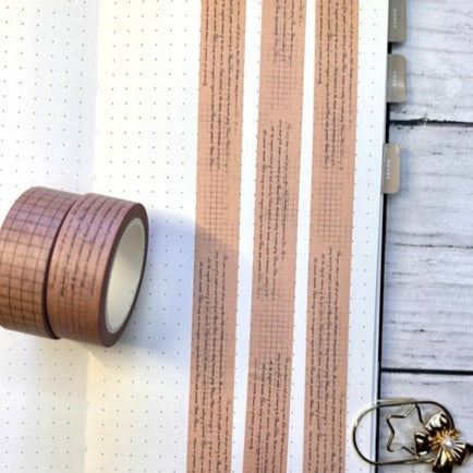 Distressed Text & Grid Washi Tape Beige Neutral