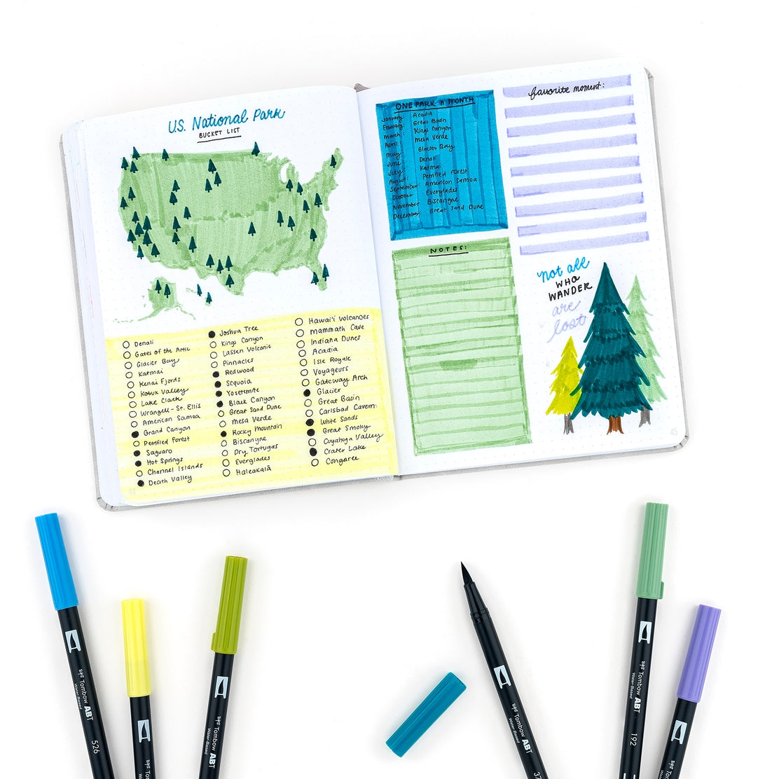 Dual Brush Pen Art Markers Landscape 6-Pack