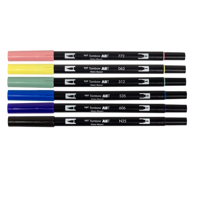 Dual Brush Pen Art Markers, Manga Illustration, Moon 6-Pack