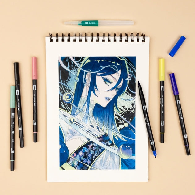 Dual Brush Pen Art Markers, Manga Illustration, Moon 6-Pack