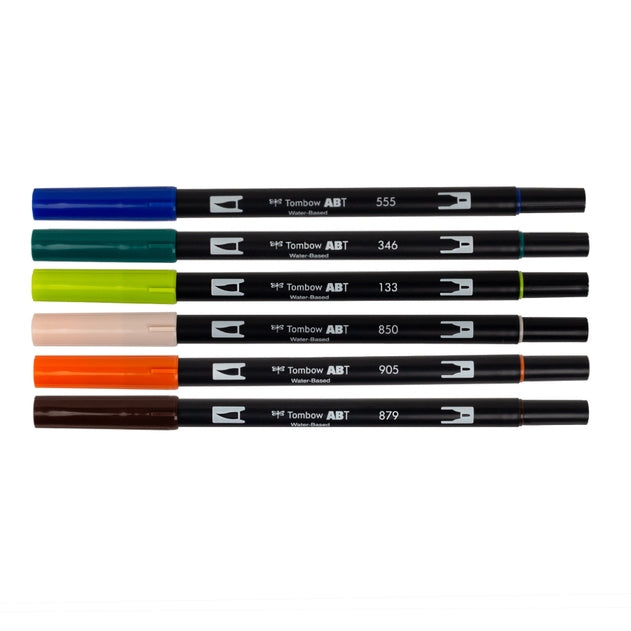 Dual Brush Pen Art Markers, Manga Illustration, Wind 6-Pack