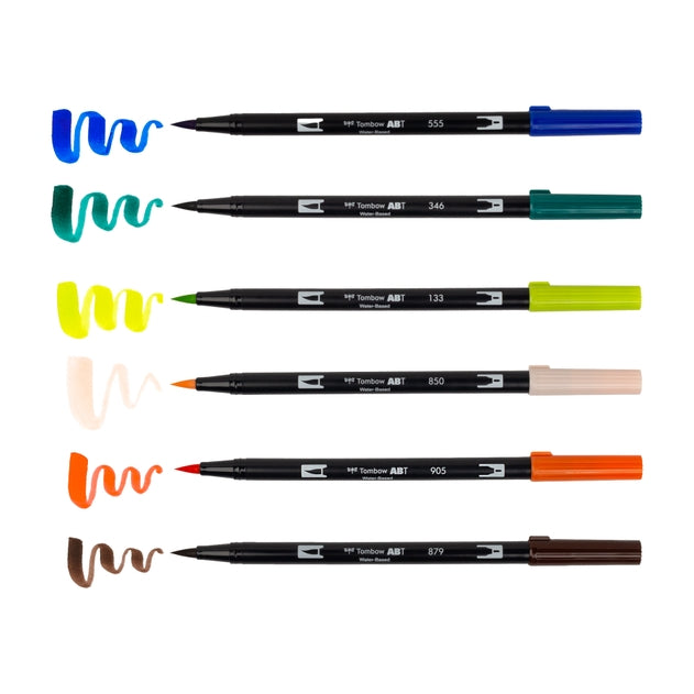 Dual Brush Pen Art Markers, Manga Illustration, Wind 6-Pack