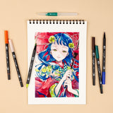 Dual Brush Pen Art Markers, Manga Illustration, Wind 6-Pack