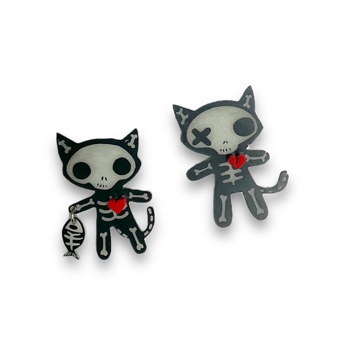 Fishin' Cat Skeleton Earrings