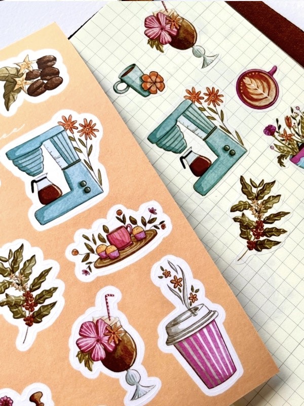 Floral Coffee Washi Sticker Sheet