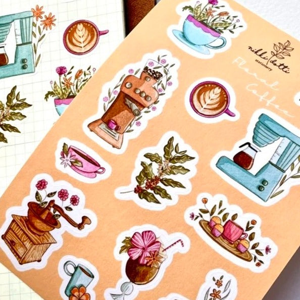 Floral Coffee Washi Sticker Sheet