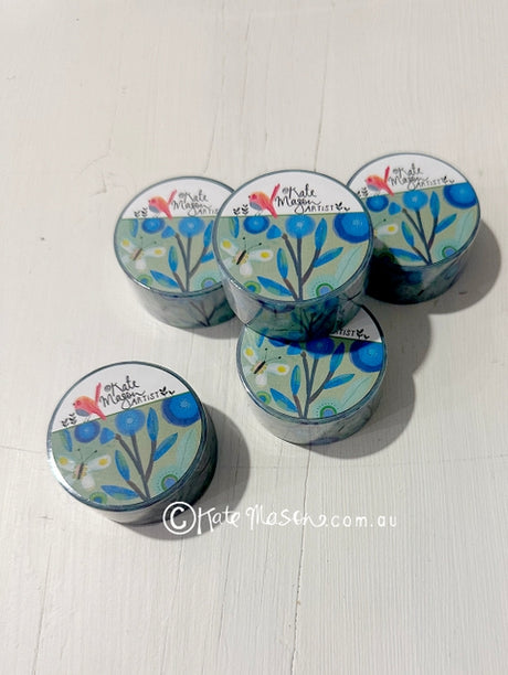 Cinta washi con diseño de mariposas y flores de aciano 