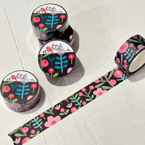 Floral Scandi Black Washi Tape