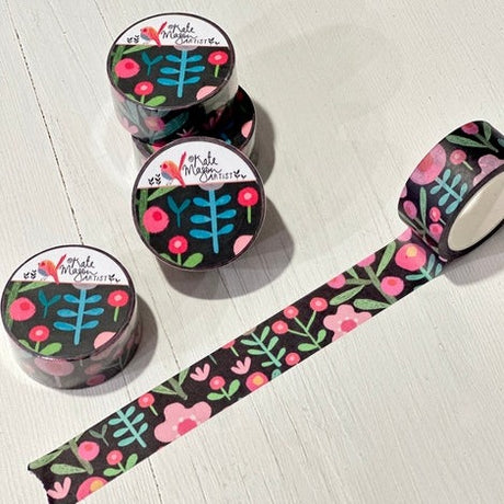 Floral Scandi Black Washi Tape