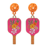 Flower-Designed Pickleball Pad Post Earrings