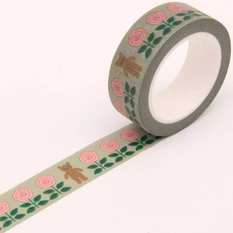 Flower and Bear Washi Tape - Grey